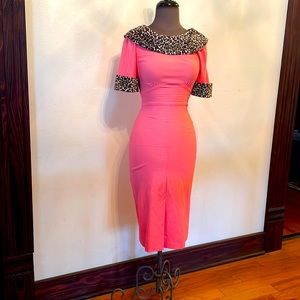 Stop Staring Coral Dress w/ Leopard trim